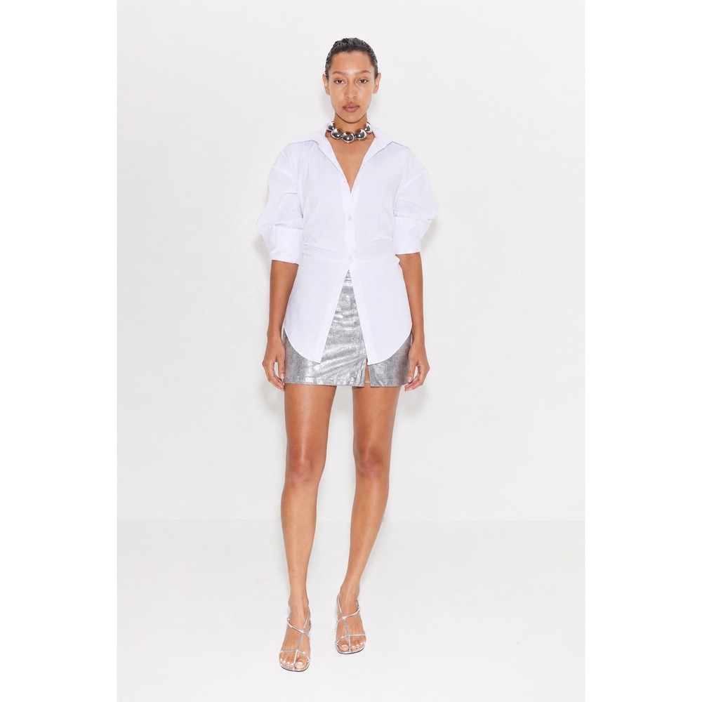Hutch Metallic Silver Faux Leather Mini Skirt Front Slit Small